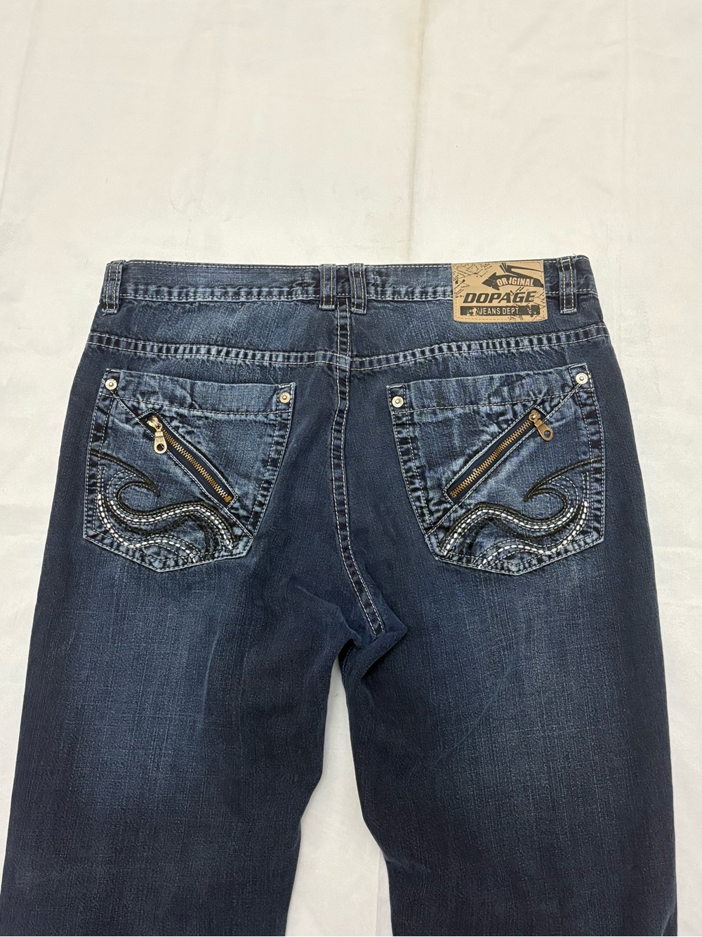 Y2K 2000s grunge style Blue Stained Embroidered Baggy Jeans | $45